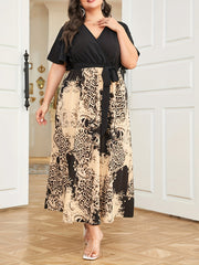  Colorblock Leopard Print Maxi Dress