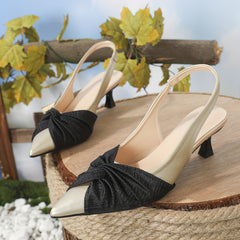 Women's Pleated Kitten Heels Pointed Toe Slingback Shoes