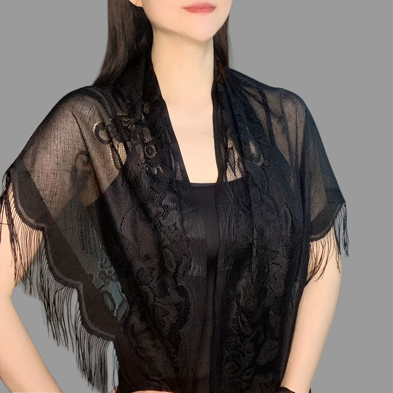 Classic Lace Veil Tassel Scarf Vintage Catholic Mantilla Head Covering
