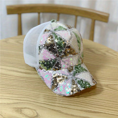 Sequin Plaid Sparkling Baseball Cap Mesh Breathable Trucker Hat Solid Y2K