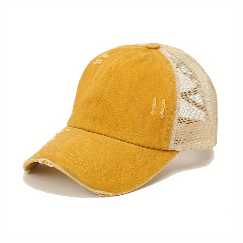 Washed Ripped Cross Ponytail Baseball Cap