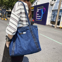 Vintage Retro Denim Tote Bag Large Capacity Shoulder Bag Women's Casual Handbag