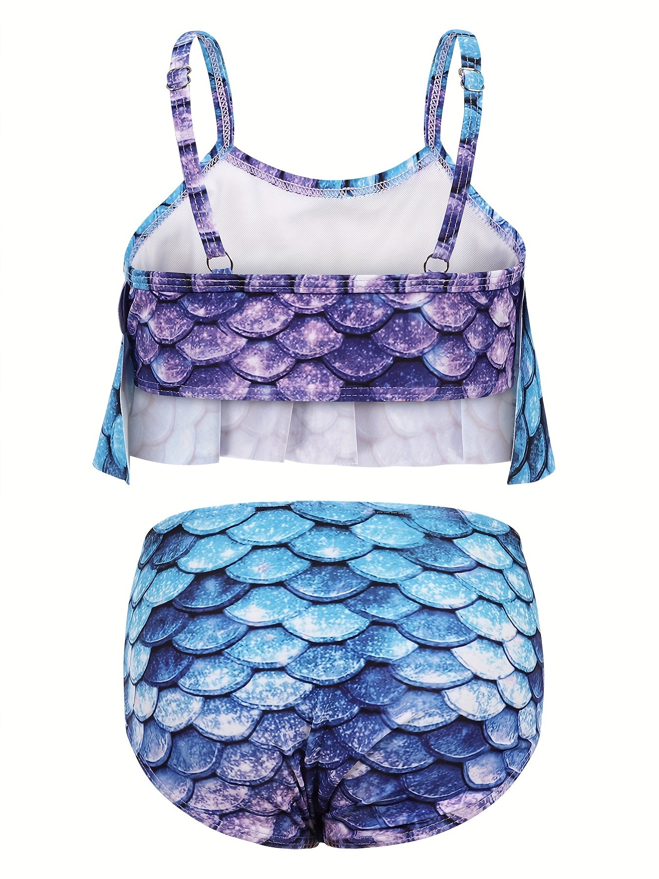 2pcs Toddler Girls Ruffle Trim Fish Scales Top Bikini Swimsuit