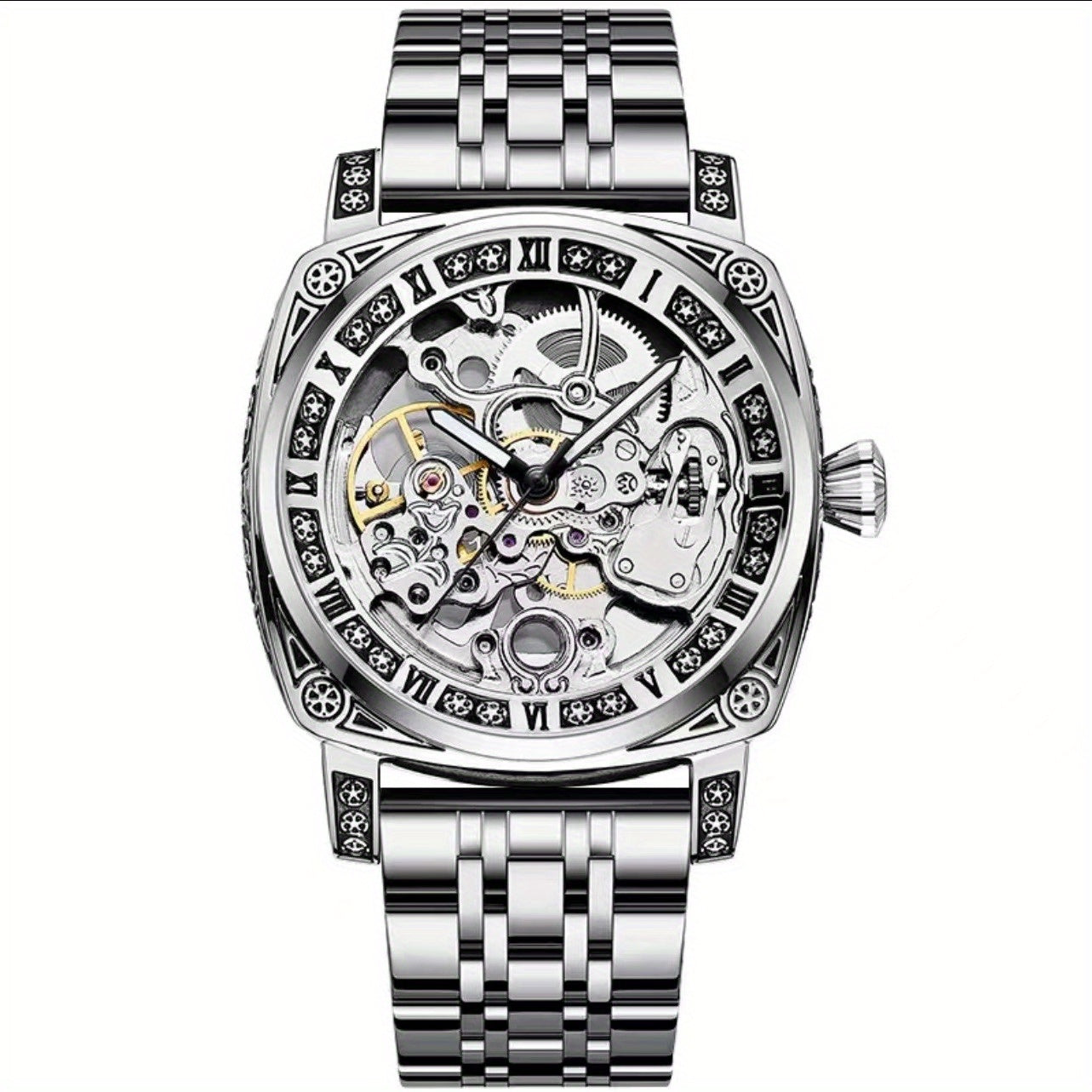 KUERST Youth Steel Strap Hollow Automatic Mechanical Watch