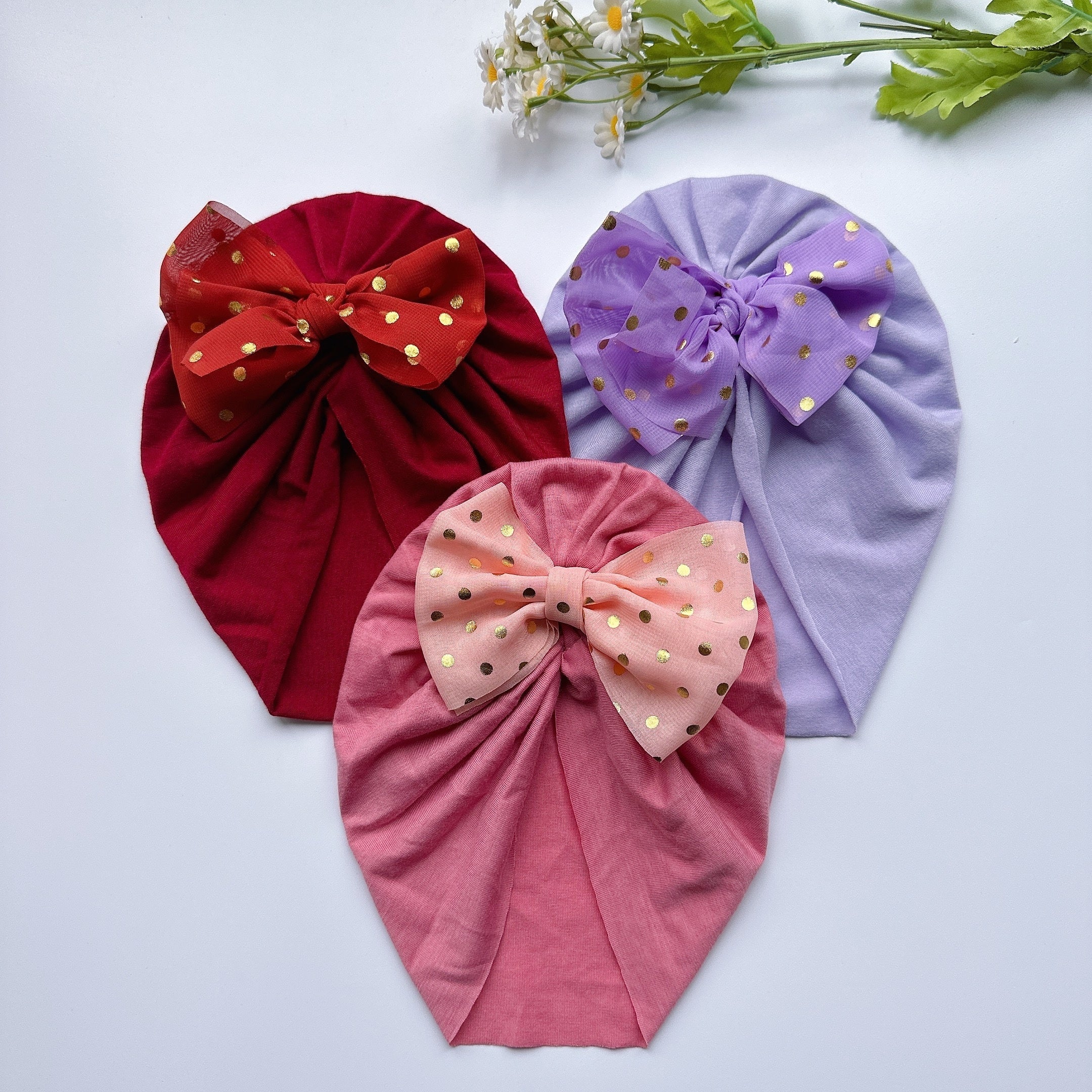 Baby Girls Polka Dots Bow Cap Soft Head Wrap
