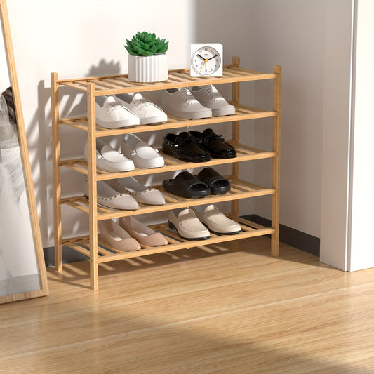 5 Tier Bamboo Shoe Rack Stackable Storage Shelf for Entryway Bedroom Bathroom