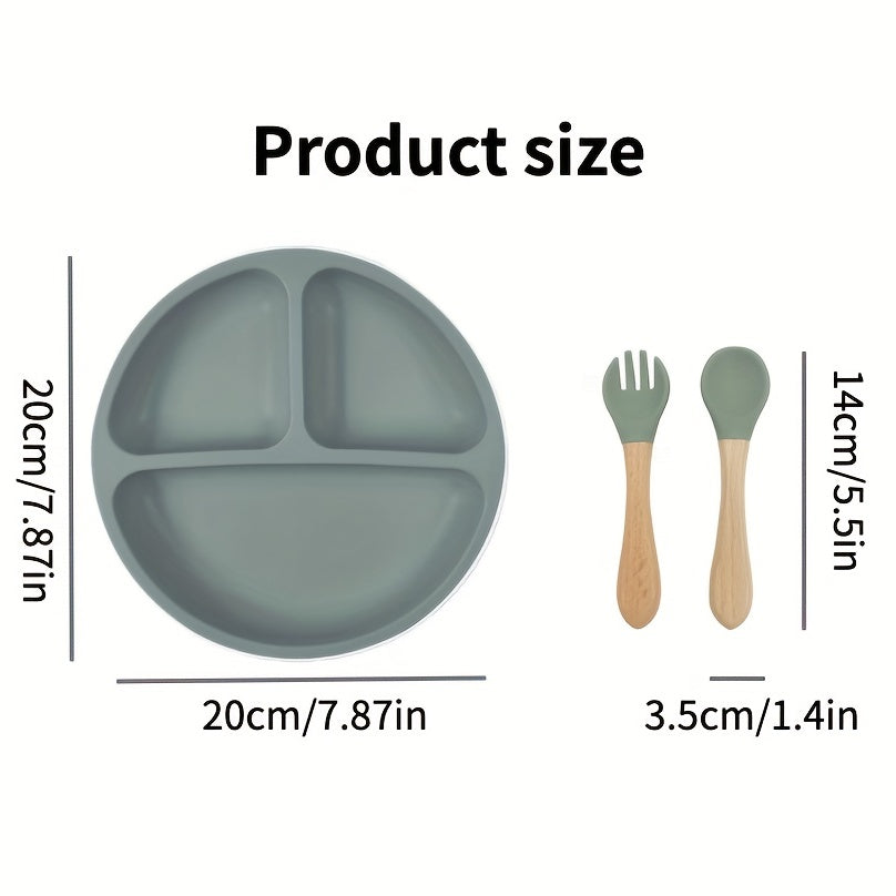 Baby Suction Plate With Self Feeding Spoon Fork BPA Infant Utensil Set