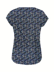 Floral Print V-Neck Cap Sleeve Tank Top