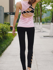 Sexy Quick Drying Yoga Tank Top Solid Sleeveless Straps Back Hollow Out T Shirt