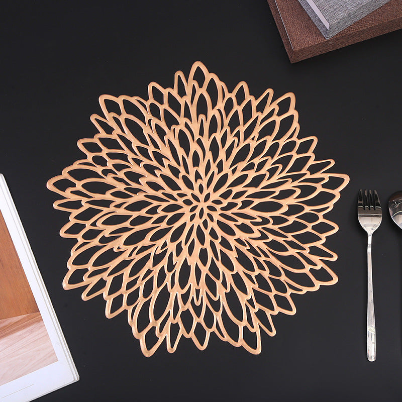 Metallic Round Flowers Shape Placemat Home Insulation Tea Coaster Plate Mat