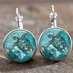 Vintage Time Gemstone Glass Earrings Sunflower Tree Butterfly