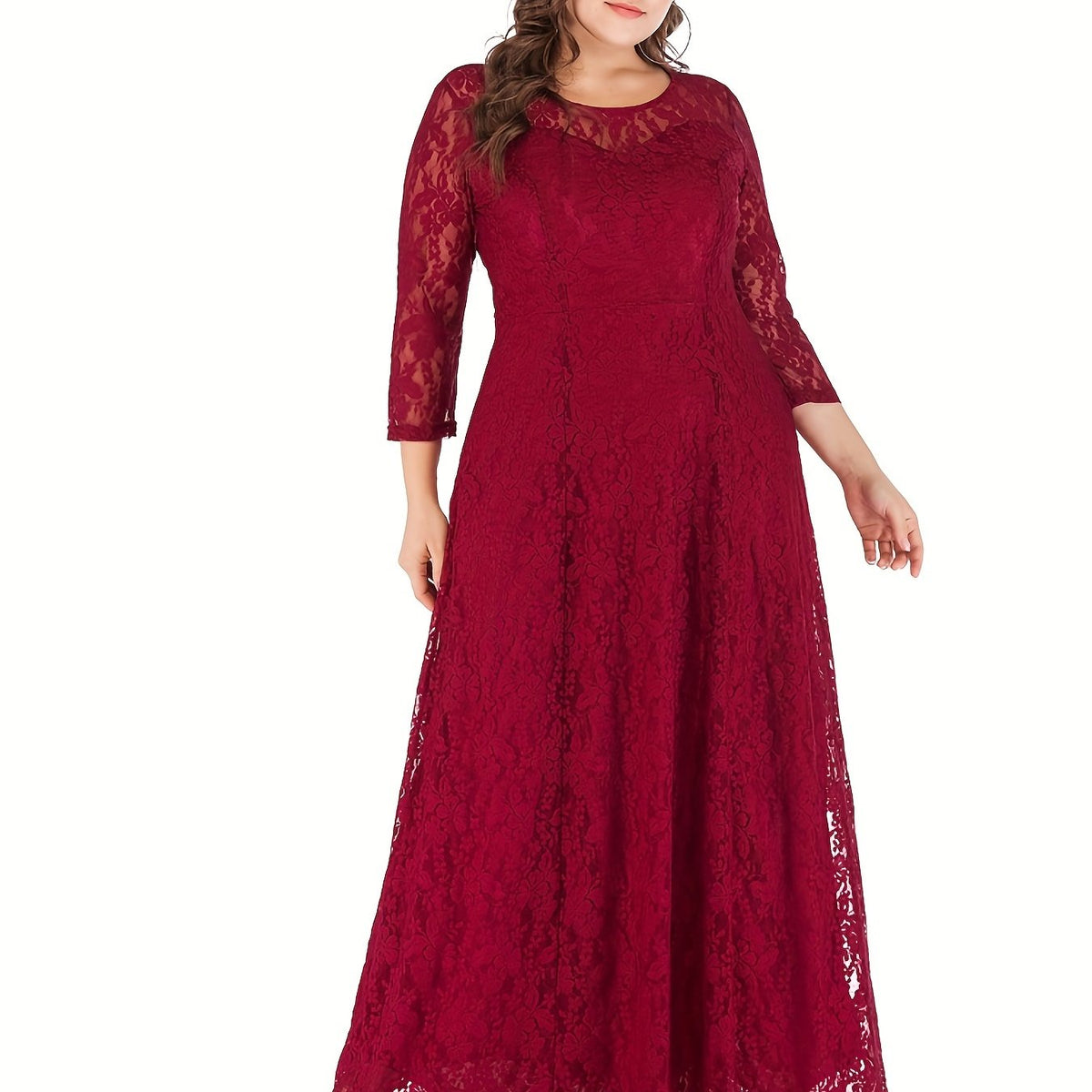  Lace Long Sleeve Round Neck Formal Party Dress