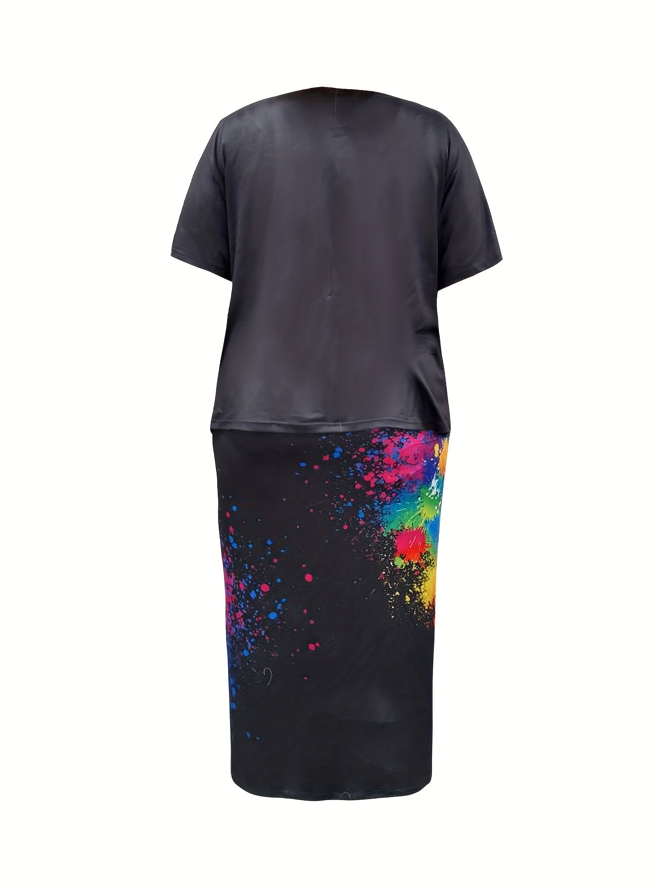 Women's Plus Size Casual Two Piece Set: Letter Print Top & Floral Skirt