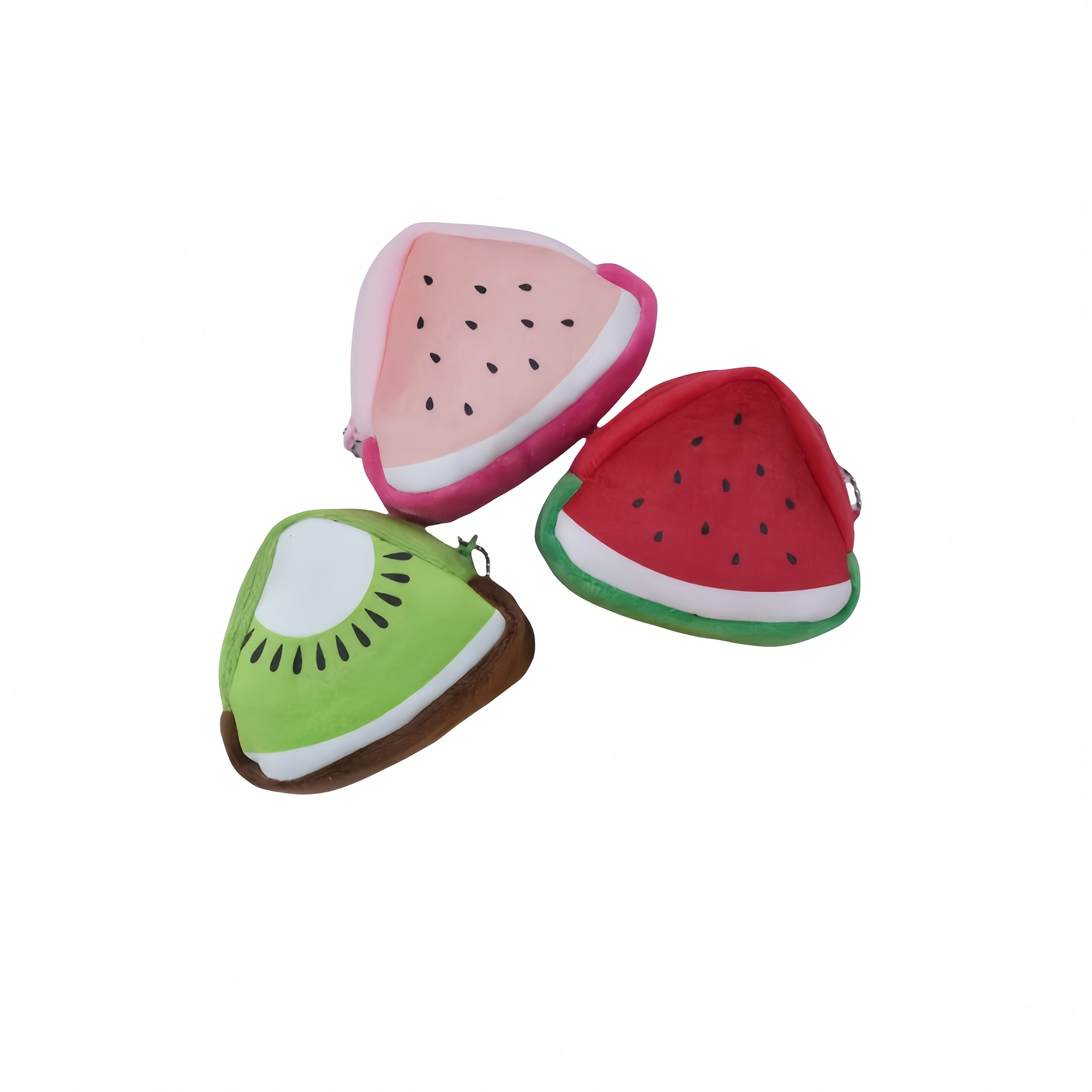 Set of 3 Plush Fruit Wallets Strawberry Kiwi Pineapple Zippered Pouches