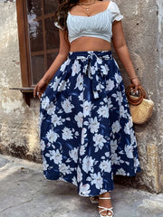  Floral Tie Front Maxi Skirt