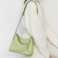 Green Leather Crossbody Shoulder Bag Large Handbag for Parties & Everyday Use