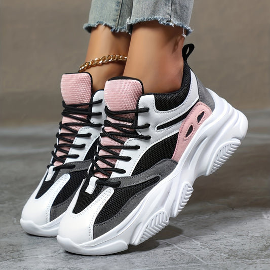 Chunky Sneakers Mesh Breathable Lace Up Running Shoes