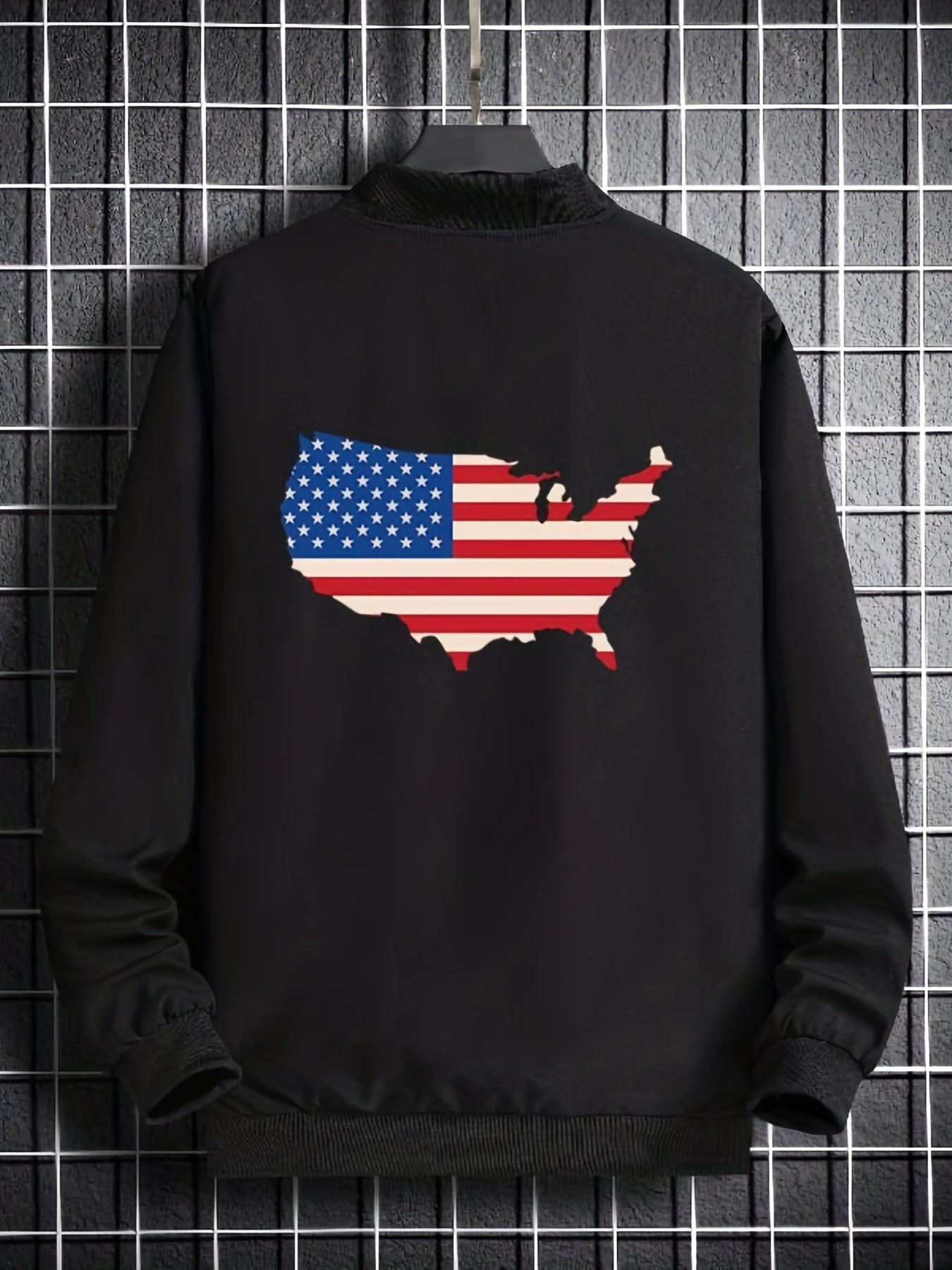 Varsity Jackets American Flag Map Long Sleeve Tops Men's Casual Baseball