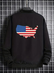 Varsity Jackets American Flag Map Long Sleeve Tops Men's Casual Baseball