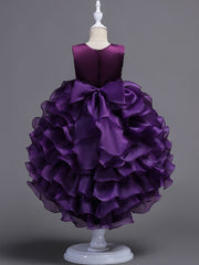 Girls Puffy Princess Dress Flowers Embroidery Layered Dress