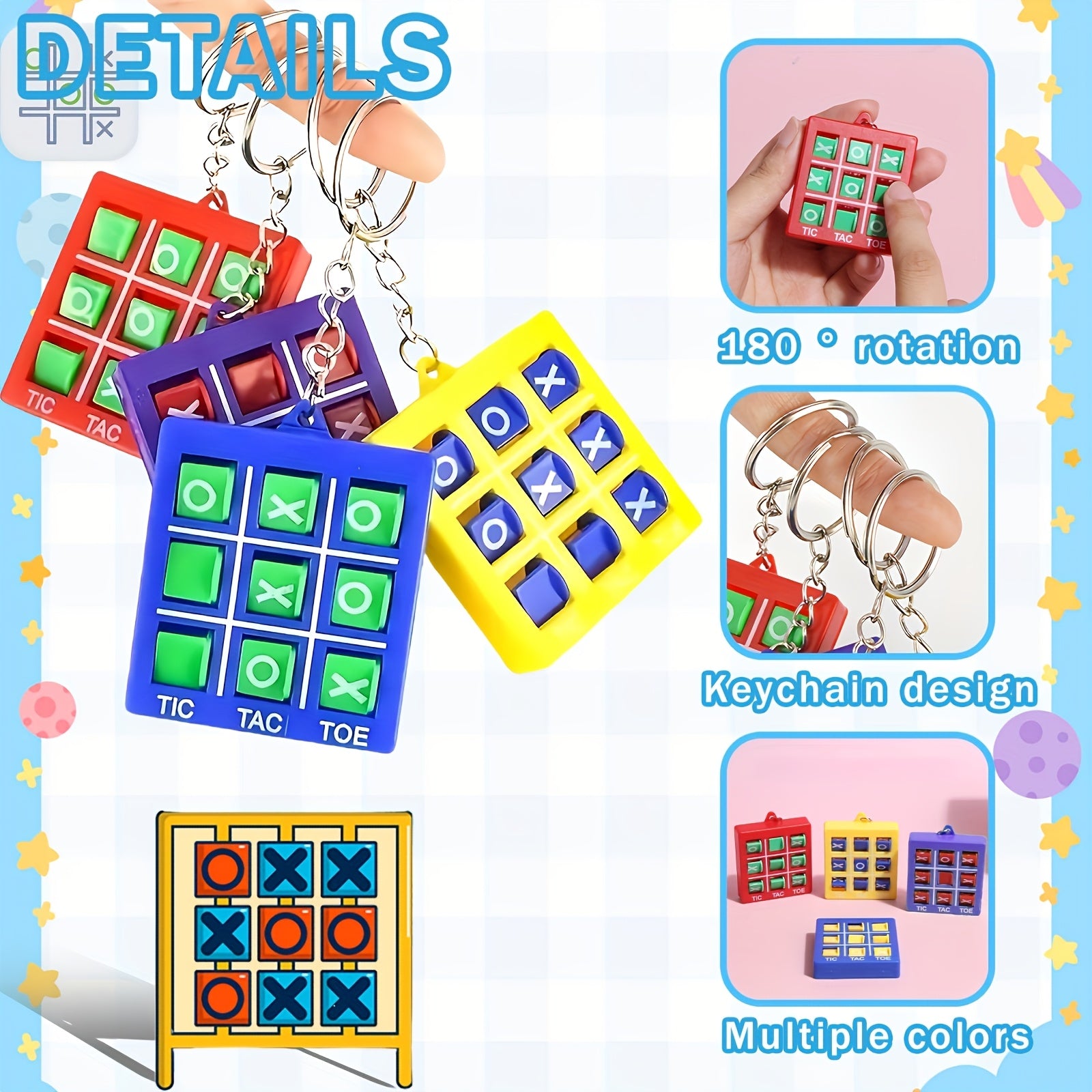 Tic Tac Toe Mini Colorful Nine Grid Keychain Backpack Pendant