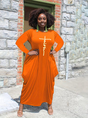 Women's Plus Cross Letter Print Maxi Dress With Pockets