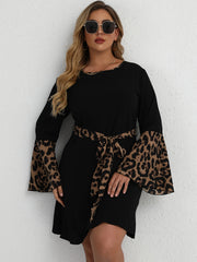 Leopard Print Bell Sleeve Mini Dress Plus Size