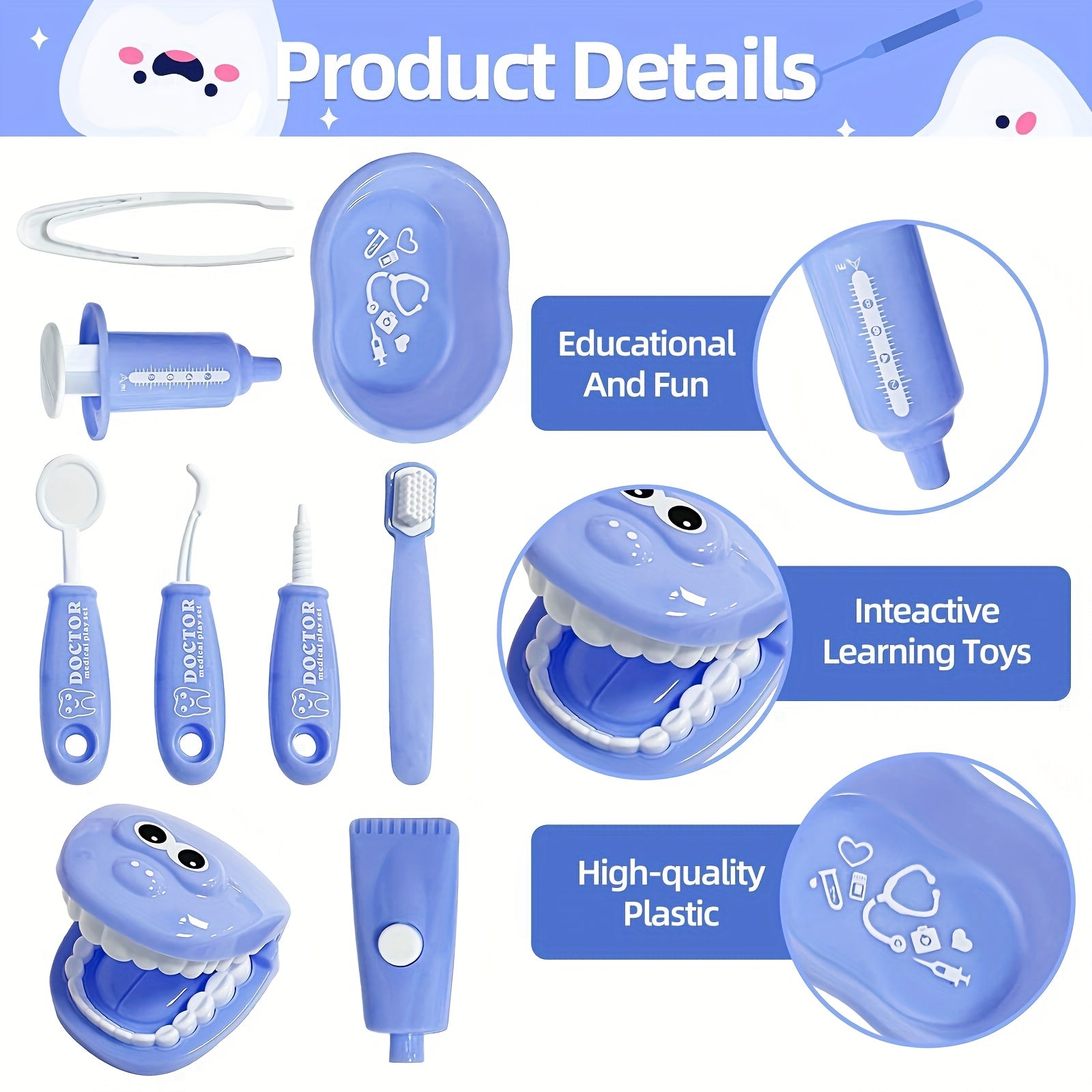 9pcs Plastic Dentist Simulation Game Set Medical Kit Children's Pretend Play Toy