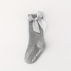 Toddler Girls Knee High Cotton Socks Solid Bowknot Spring Summer