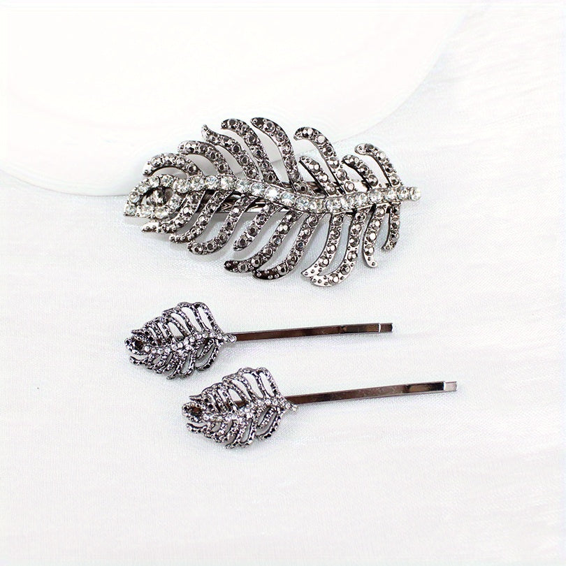 Leaf Rhinestone Hairpin Metal Hair Clip for Women Girls