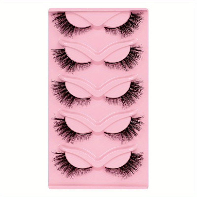 5 Pairs Fox Eye False Eyelashes 3D Winged End Eye Elongated Eyelashes