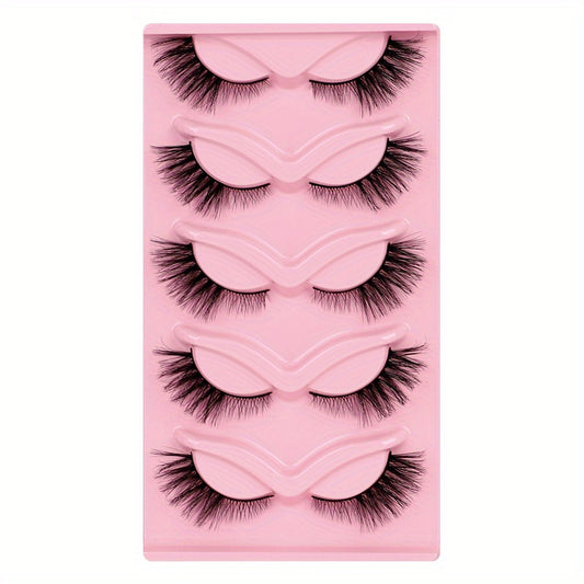 5 Pairs Fox Eye False Eyelashes 3D Winged End Eye Elongated Eyelashes