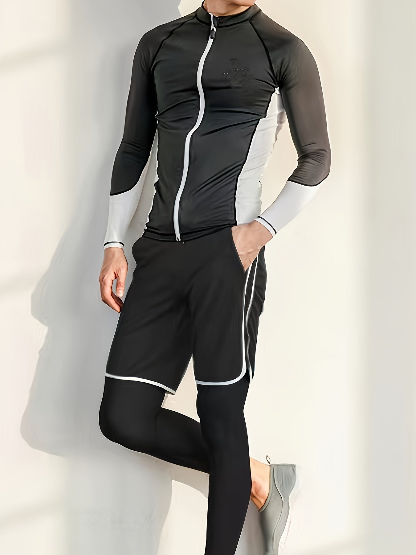 Men's Quick Drying Wetsuit Set Long Sleeve Jacket & Shorts