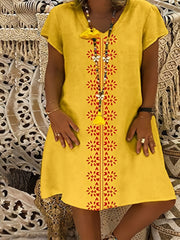  Geometric Print V Neck Knee Length Dress