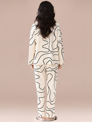 Geometric Print Pajama Set Long Sleeve Top & Pants Women's Sleepwear