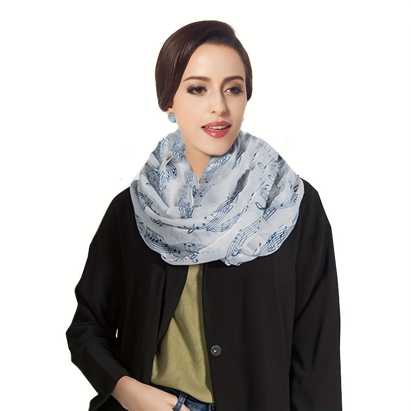 Musical Note Print Scarf Solid Gauze Shawl Women Head Wrap