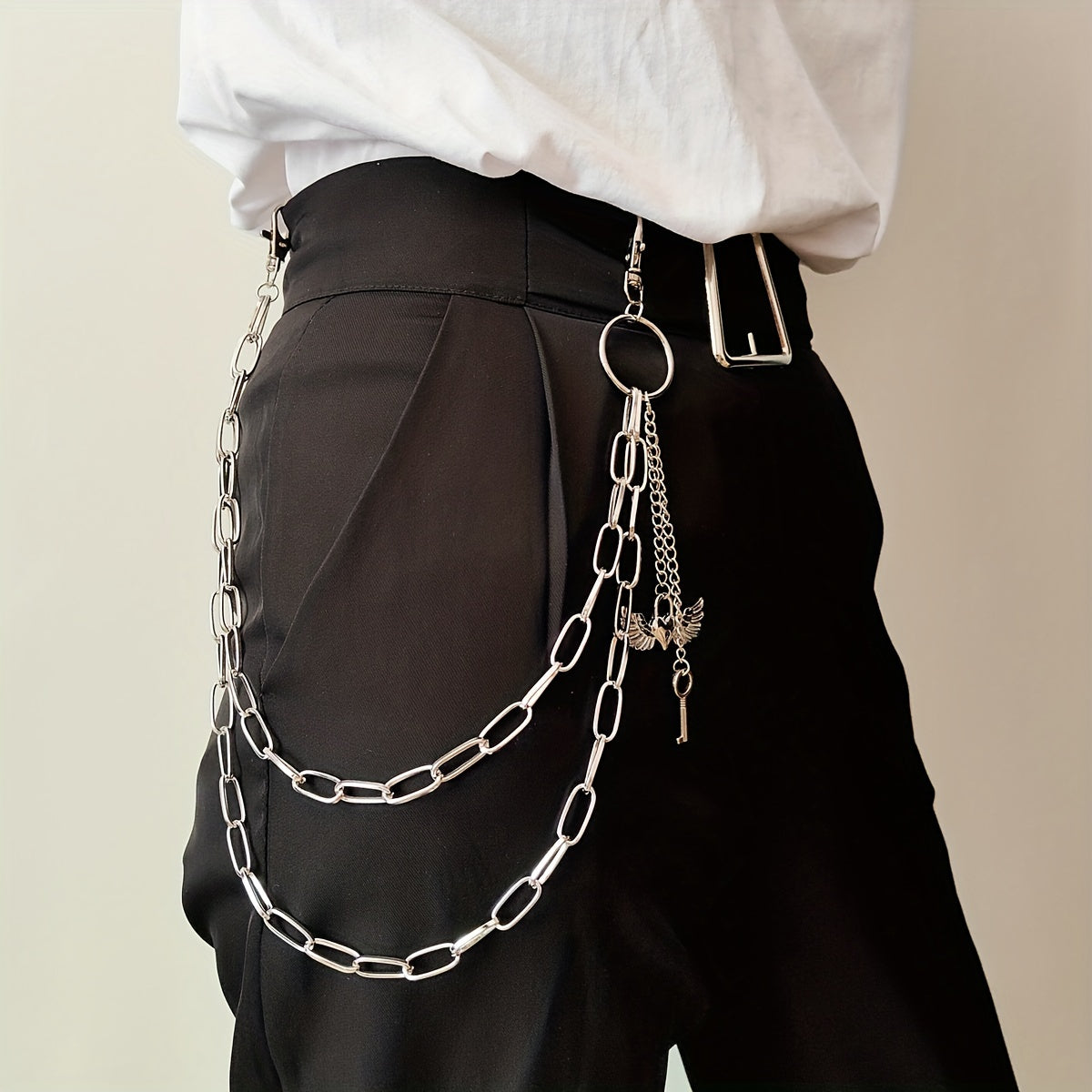 Wings Key Charm Layered Trouser Chain Punk Hip Hop Chain Accessories
