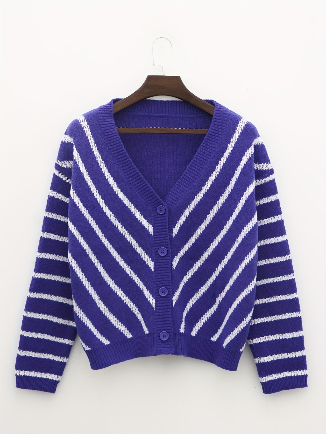 Women's Plus Striped Long Sleeve Button Up Stretch Cardigan
