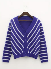 Women's Plus Striped Long Sleeve Button Up Stretch Cardigan
