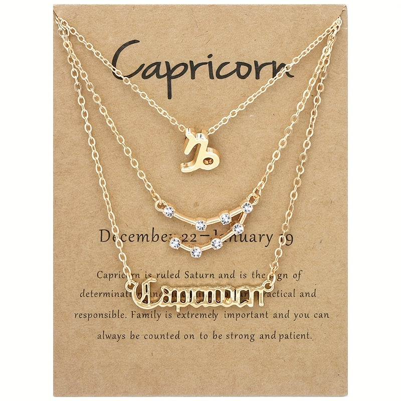 Golden 12 Zodiac Symbols Star Map Pendant Necklace Set