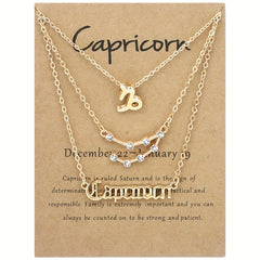 Golden 12 Zodiac Symbols Star Map Pendant Necklace Set