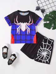 2pcs Toddler Boys Spider Graphic T Shirts & Shorts Set