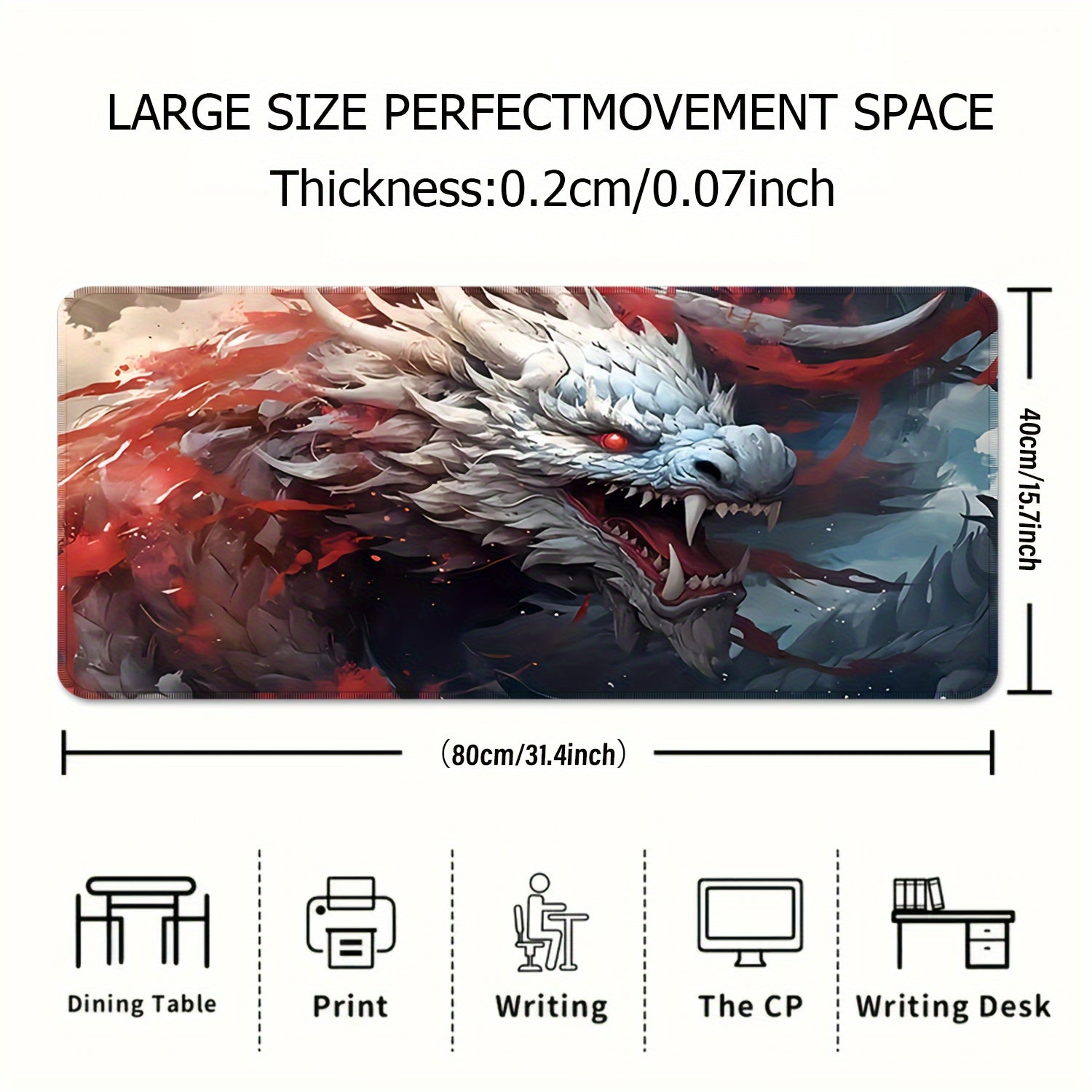Dragon Large Gaming Mousepad HD Keyboard Mat Desk Natural Rubber