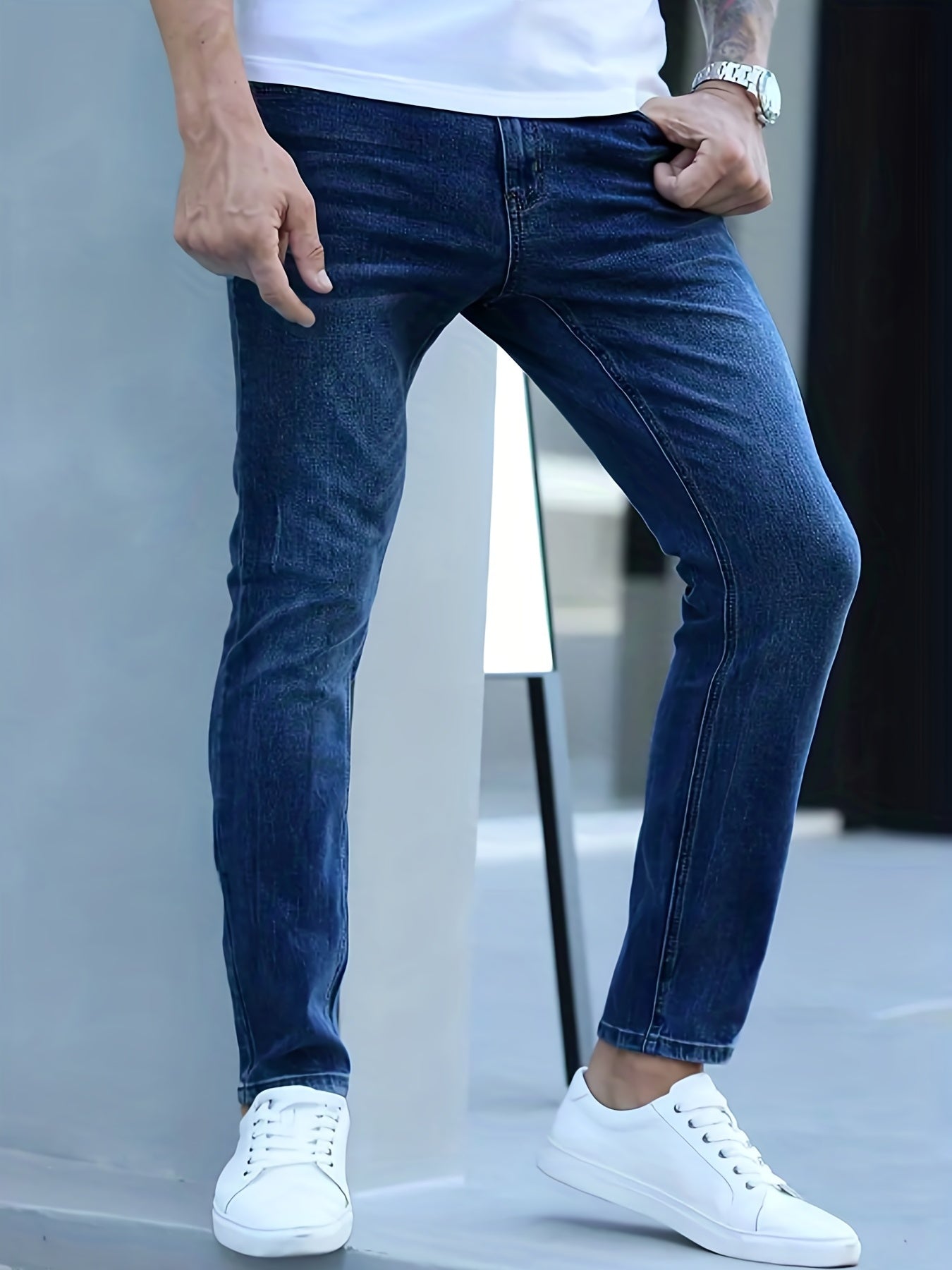 Men's Slim Fit High Stretch Jeans - Distressed Denim Pants