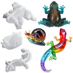3 Pcs Animal Epoxy Mold Simulation Snail Frog Lizard Shape Silastic Mould