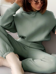 Solid Hoodie & Jogger Pants Set, Women's Clothing