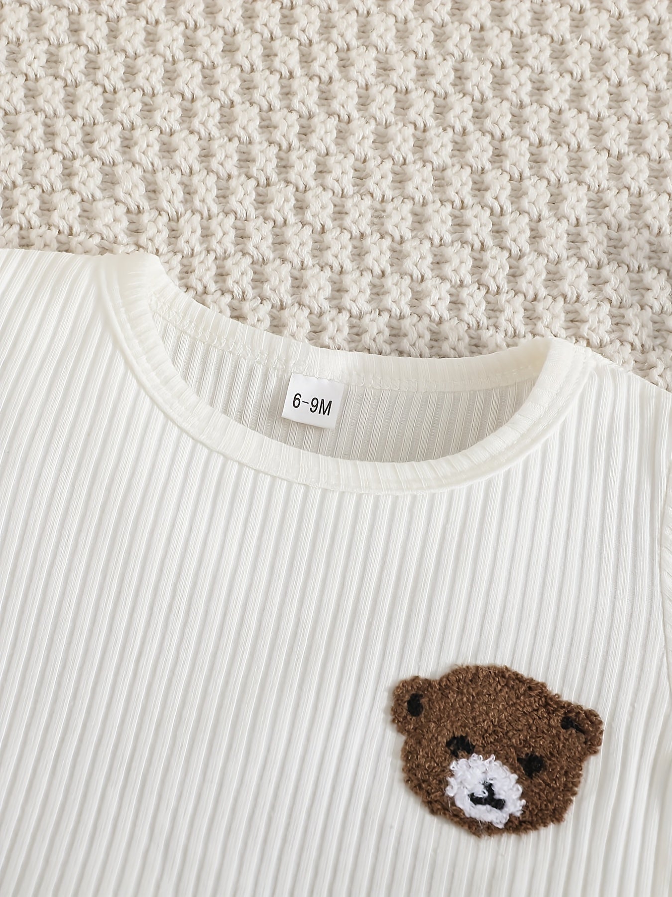 Striped Bear Print Short Sleeve Tee & Shorts Boy's Set