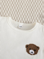 Striped Bear Print Short Sleeve Tee & Shorts Boy's Set
