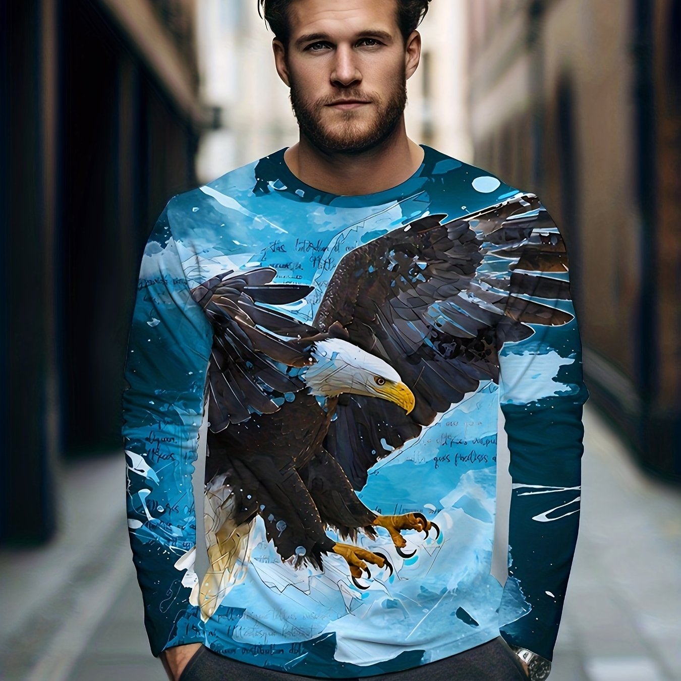 Eagle 3D Print Men's Long Sleeve Graphic T-Shirt Casual Comfy Tees