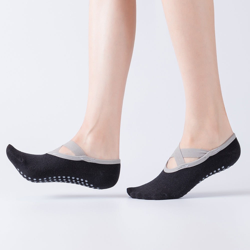 Cross Lace Yoga Socks with Non Slip Towel Bottom - Grip Enhancing